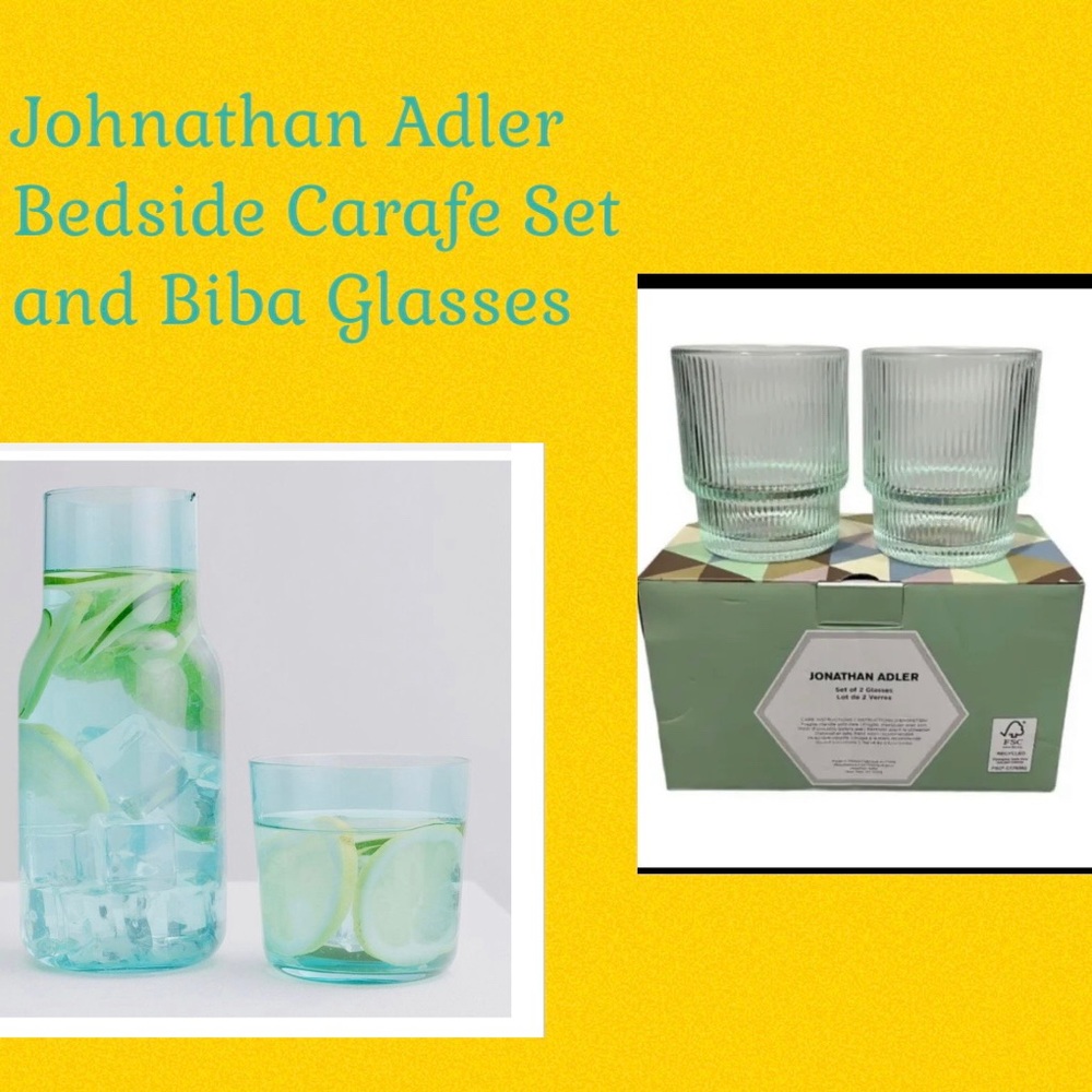 Johnathan Adler Bedside Carafe Set & Set of 2 Biba Glasses